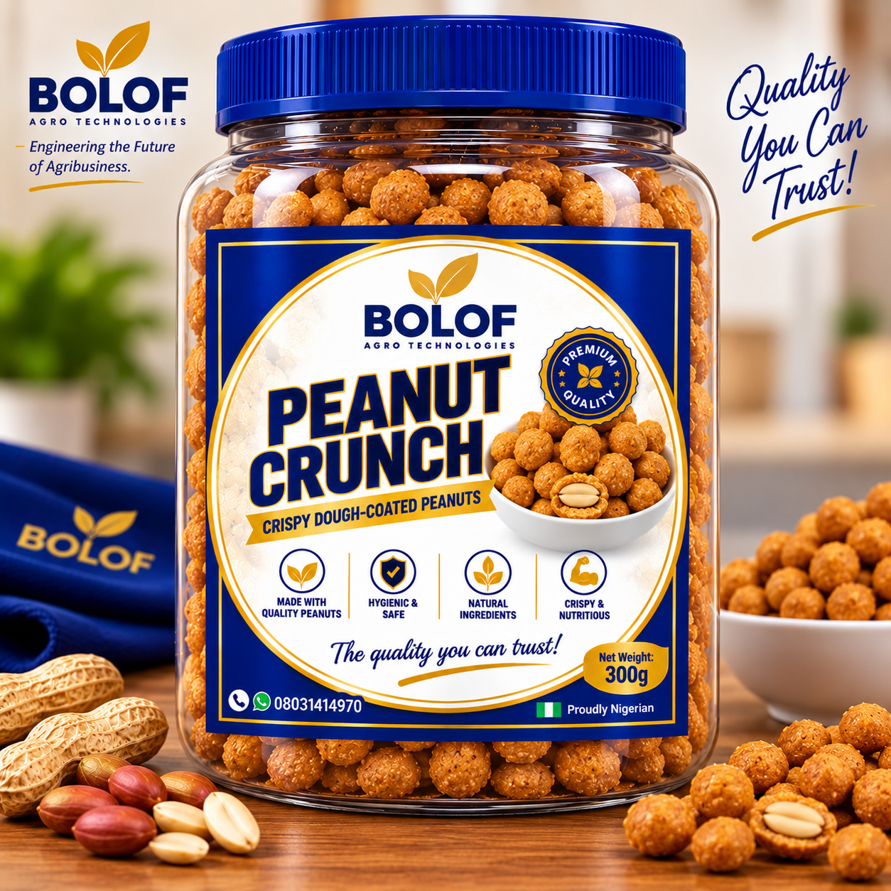 Packaging design for BOLOF Peanut Crunch.
